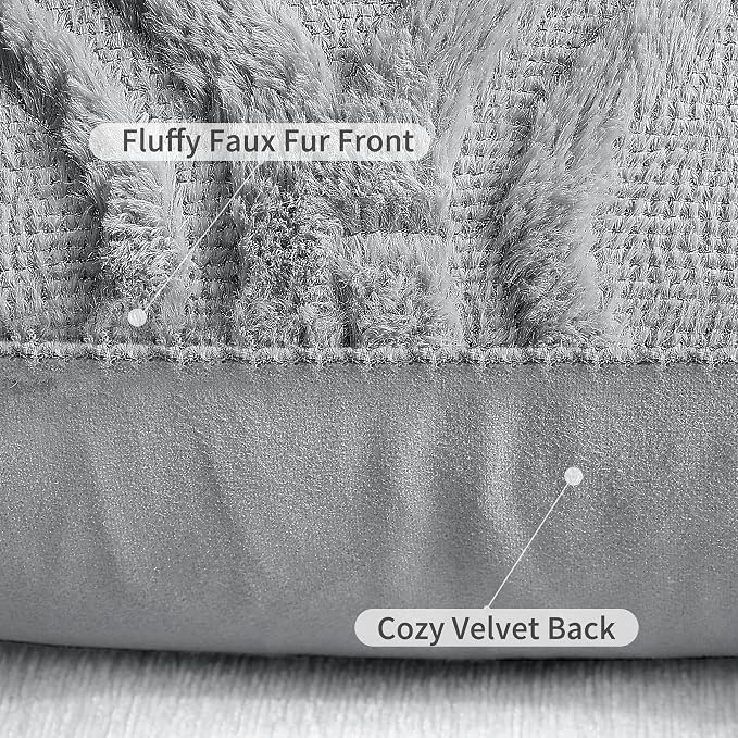 decorUhome Throw Pillow Covers 26x26 Inch Set of 2, Soft Plush Faux Wool Grey - Image 6