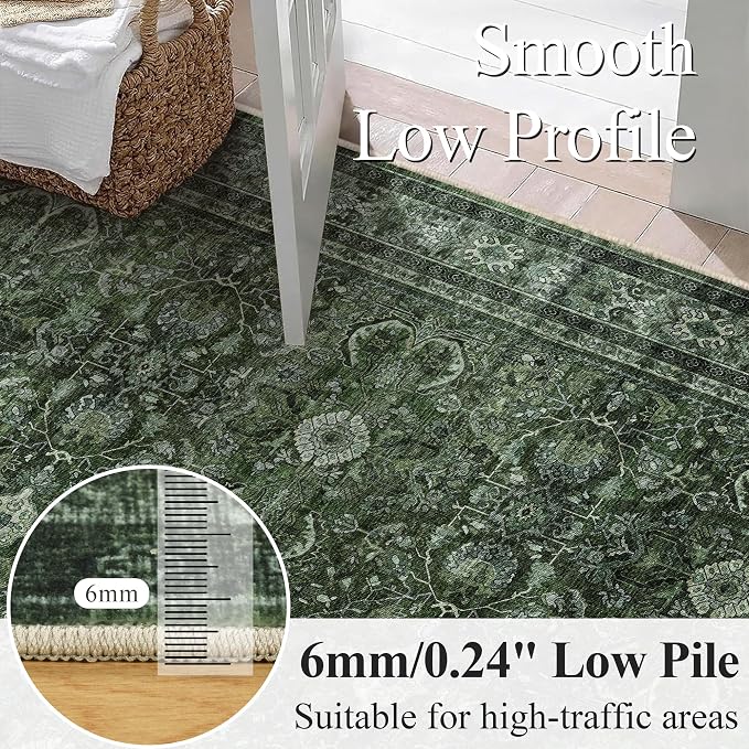 Schweek Green 5x7 Area Rug for Living Room Washable Non Slip Neutral Rugs | - Image 4