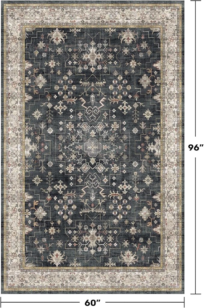 Black Modern Farmhouse 5x8 Area Rug - Image 2