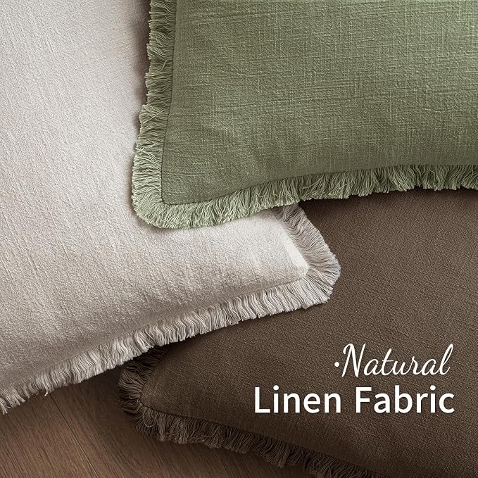 MIULEE Decorative Throw Pillow Covers Neutral Linen Fringe Throw Pillows Euro - Image 4