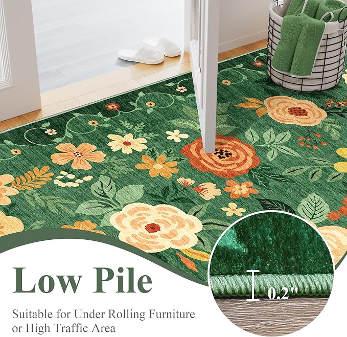 DUKINO 2x5 Runner Rug, Floral Washable Rug - Image 8