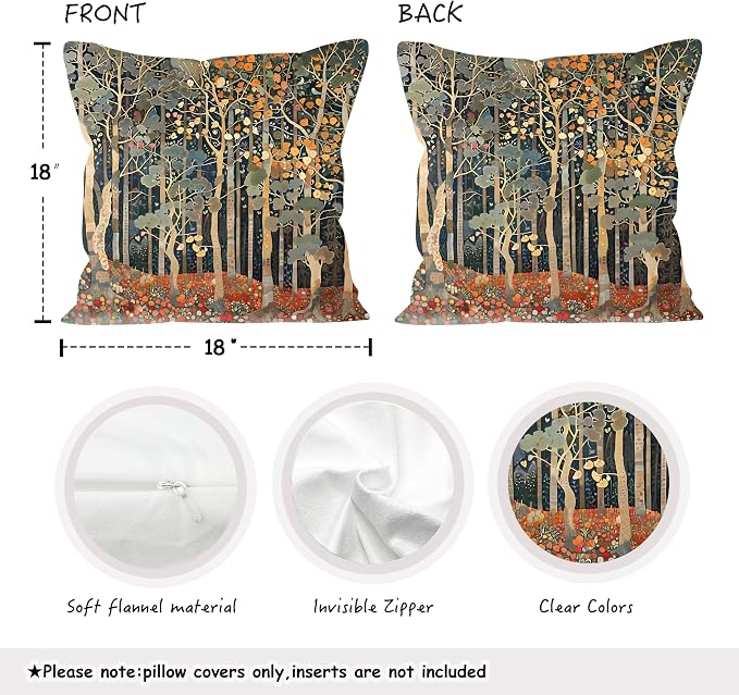 Rustic Autumn Forest Pillow Covers 18x18 Double-Sided, Fall Home Room Decor - Image 2