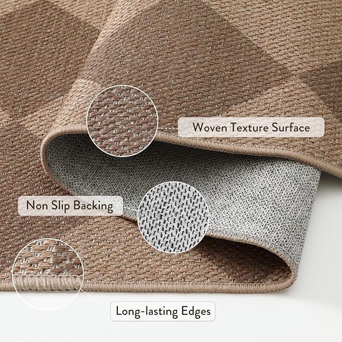 Lahome Colette Checkered Easy Jute 6x9 Rug, Large Rugs - Image 3