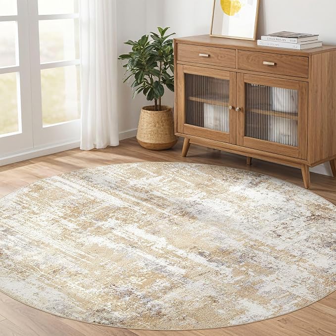 LOONGRUG Round Rug 6x6 Washable Neutral Modern Abstract Circle Area Rugs | Soft - Image 6