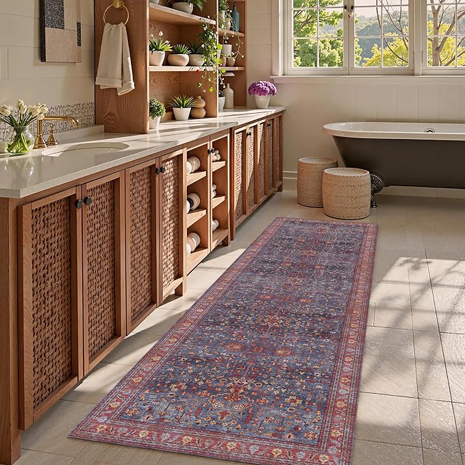 Washable Area Rug 2'6'' x 8' Vintage Traditional Persian Mat - Image 2