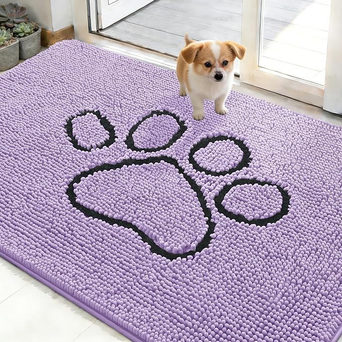 OLANLY Dog Door Mat for Muddy Paws 48x30, Paw Print Design, Absorbs Moisture by OLANLY