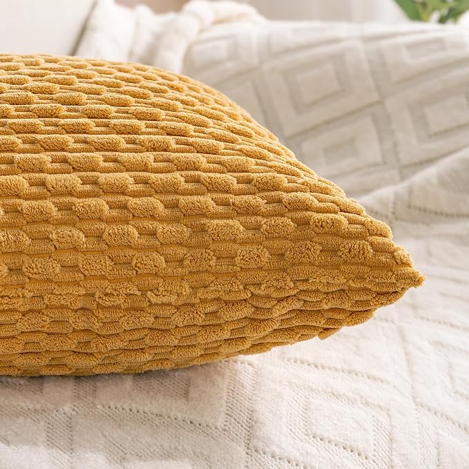 Set of 4 Mustard Yellow Decorative Throw Pillow Covers 20x20 Inch Corduroy - Image 6