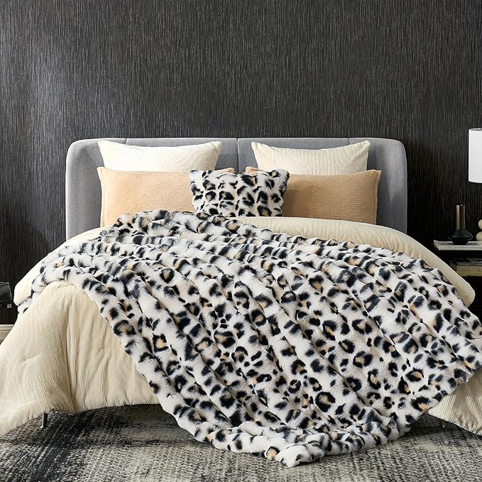 Cozy Bliss Leopard Print Faux Fur Throw Blanket by CozyBliss