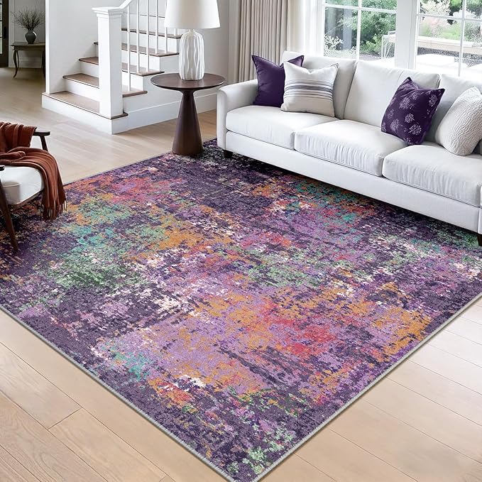 Washable Area Rugs Square 8ft Non-Slip Modern Abstract Soft by RELEANY