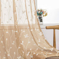 AmHoo 2 Panels Embroidered Leaf Pattern Semi Sheer Curtains Foliage Floral by AmHootextile
