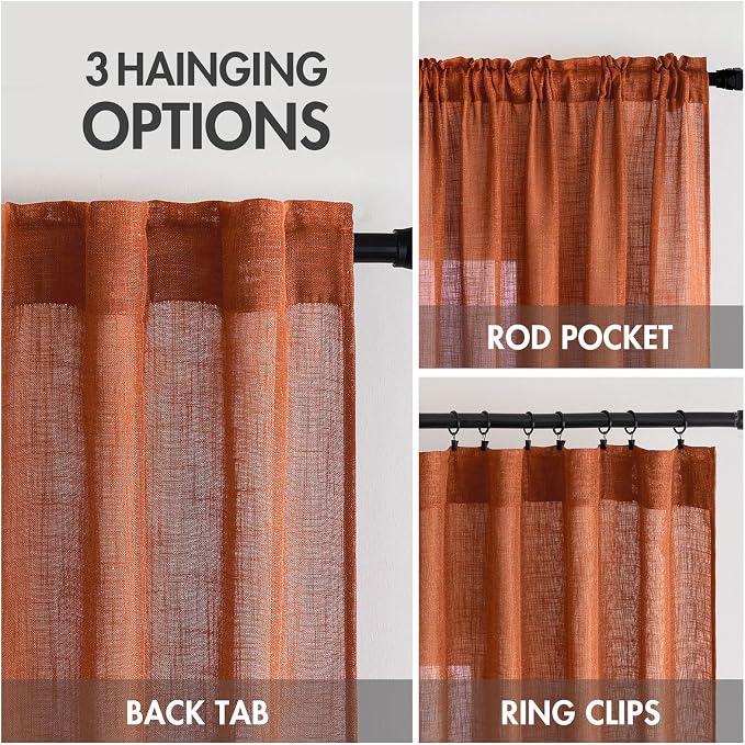 MIULEE Rust Curtains 96 Inch Length 2 Panels - Image 2