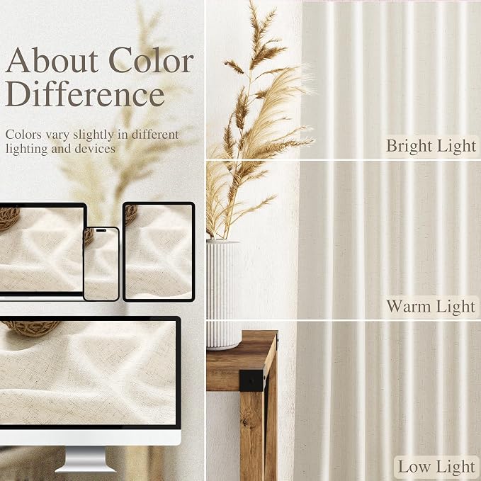 Warm Beige Linen Curtains 63 Inches Long 2 Panel Sets - Image 3