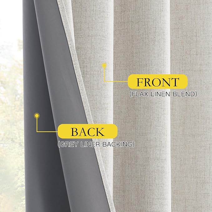 NICETOWN 100% Blackout Curtains 108 inches Long 2 Panels, Linen Blend Thermal - Image 8