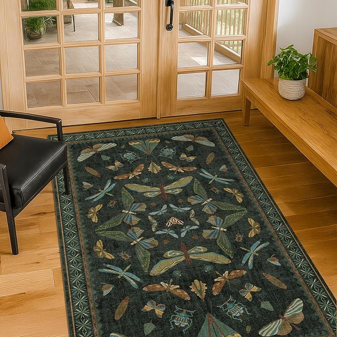 Green and Black Entryway Rug by HazoHaus