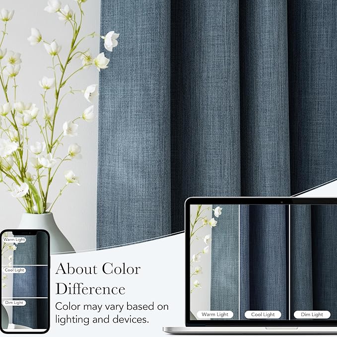 NICETOWN Faux Linen Mist Blue Blackout Curtains 84 inches Long - Image 5