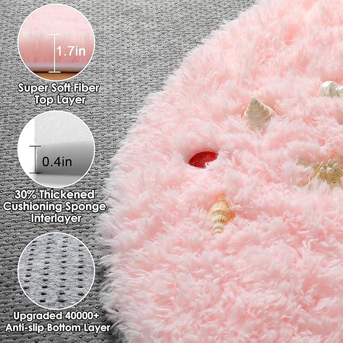 ONASAR Light Pink Round Area Rugs 4ft - Image 2