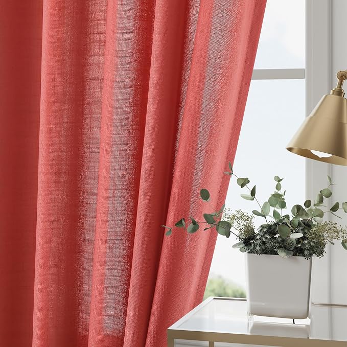 Nanspring Watermelon Red Curtains 108 Inches Long 2 Panels, Semi Sheer Back Tab - Image 2
