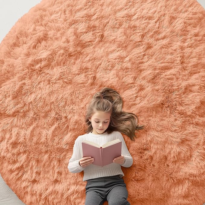 OLANLY Muted Orange Round Rugs for Bedroom by OLANLY