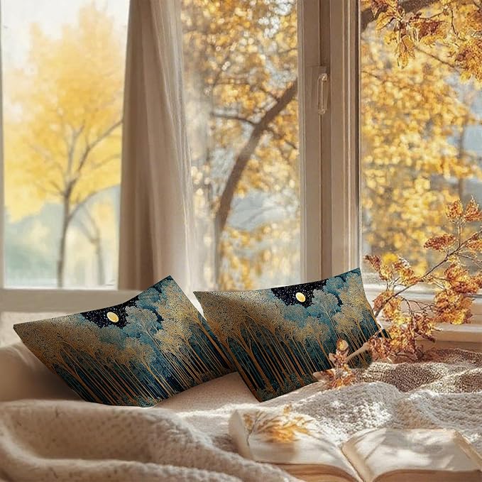Rustic William Morris Inspired Forest Green Moon Decor Pillow Covers 12x20 Set - Image 6