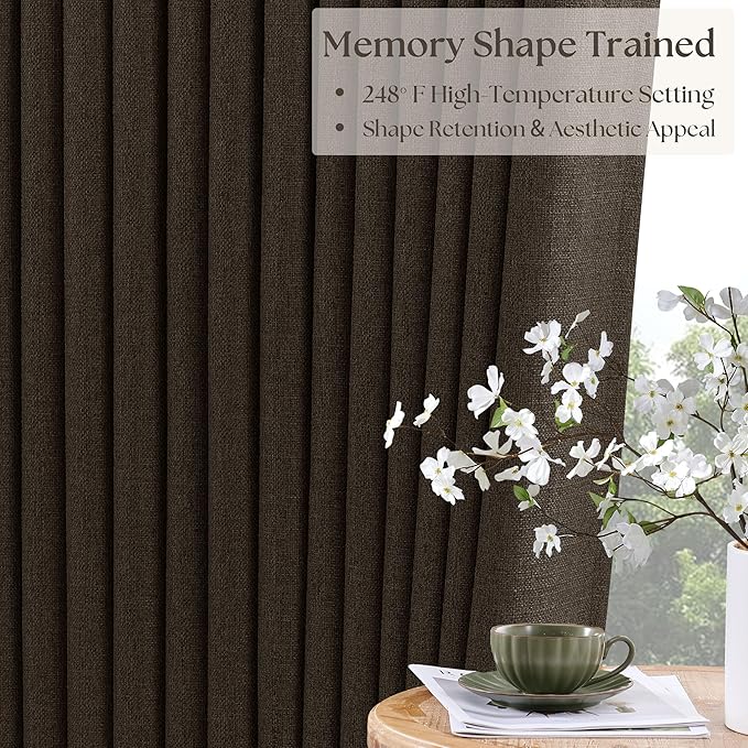 Dark Chocolate Pinch Pleated 100% Blackout Linen Bedroom 80 Inch Curtains | - Image 5
