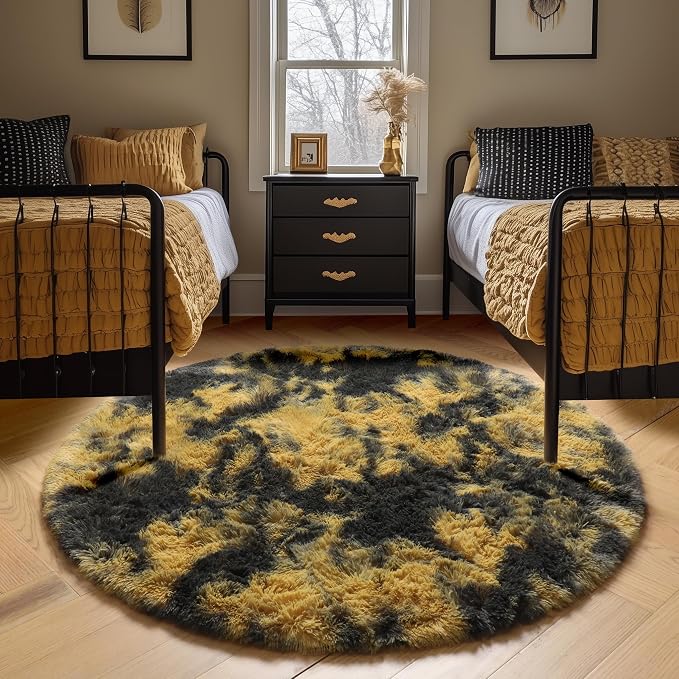 Amdrebio Black Gold Yellow Grey Round Circle Rugs 5Ft - Image 7
