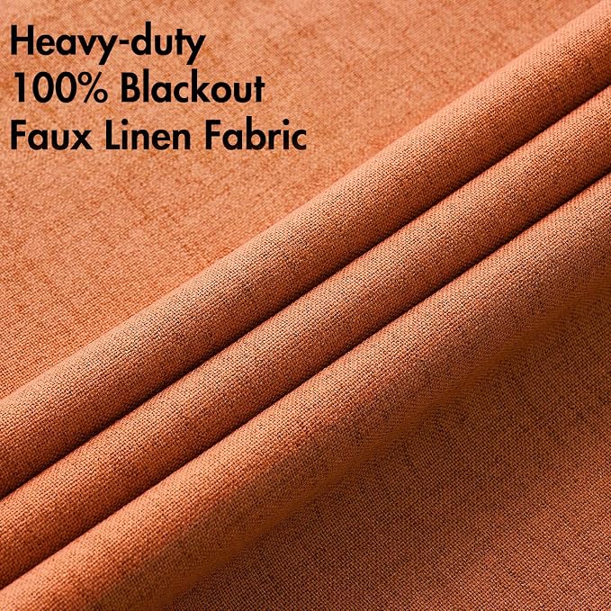 MIULEE Linen Curtains for Bedroom 100% Blackout Thermal Insulated Orange - Image 5