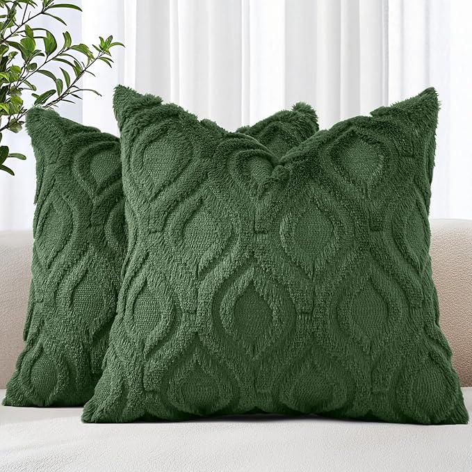 decorUhome Throw Pillow Covers 22x22 Inch Set of 2, Soft Plush Faux Wool Forest by decorUhome