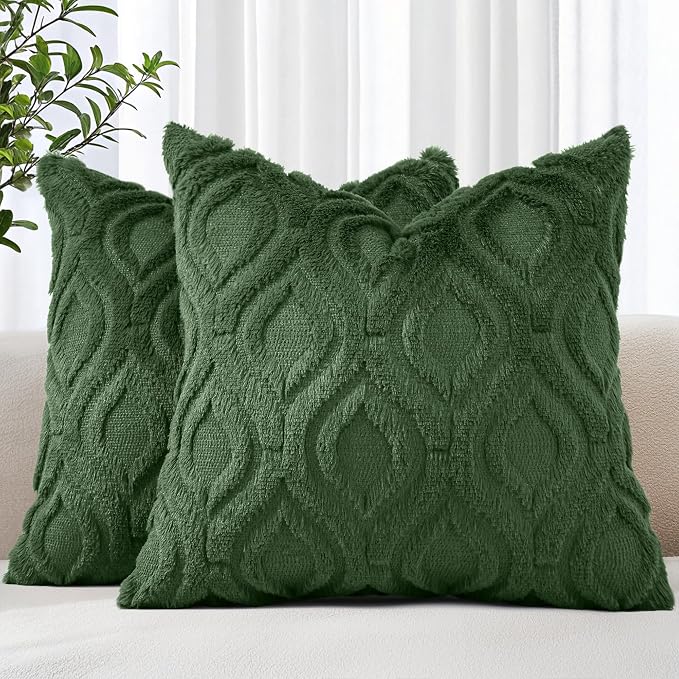 decorUhome Throw Pillow Covers 26x26 Inch Set of 2, Soft Plush Faux Wool Forest by decorUhome