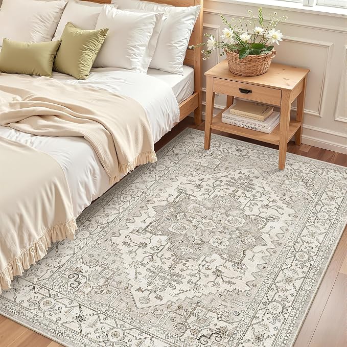 Madane Area Rug 4x6 Washable Rugs: Vintage Living Room Rug Soft Low Pile Non - Image 2
