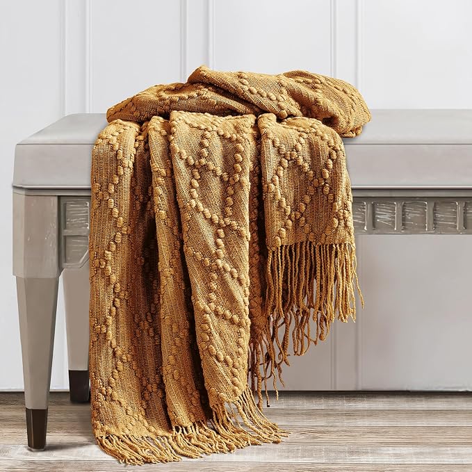 BOURINA Almond Throw Blanket 50 x70 Inches Jacquard Argyle Throw Textured Solid - Image 4