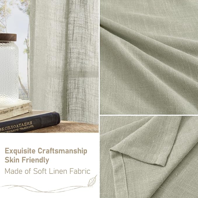 LAMIT Sage Grey Linen Boho Curtains 80 inch Length 2 Panels, Light Filtering - Image 6