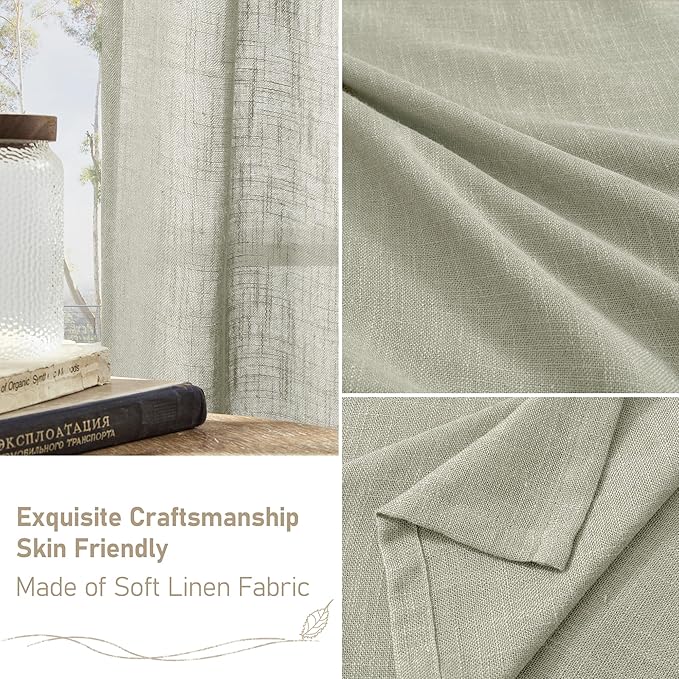 LAMIT Sage Grey Linen Curtains 54 Inch Length 2 Panels, Light Filtering Panels - Image 6