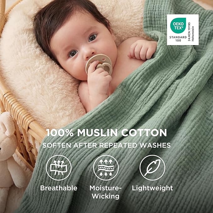 Bedsure 100% Cotton Muslin Throw Blanket Twin XL - Image 2