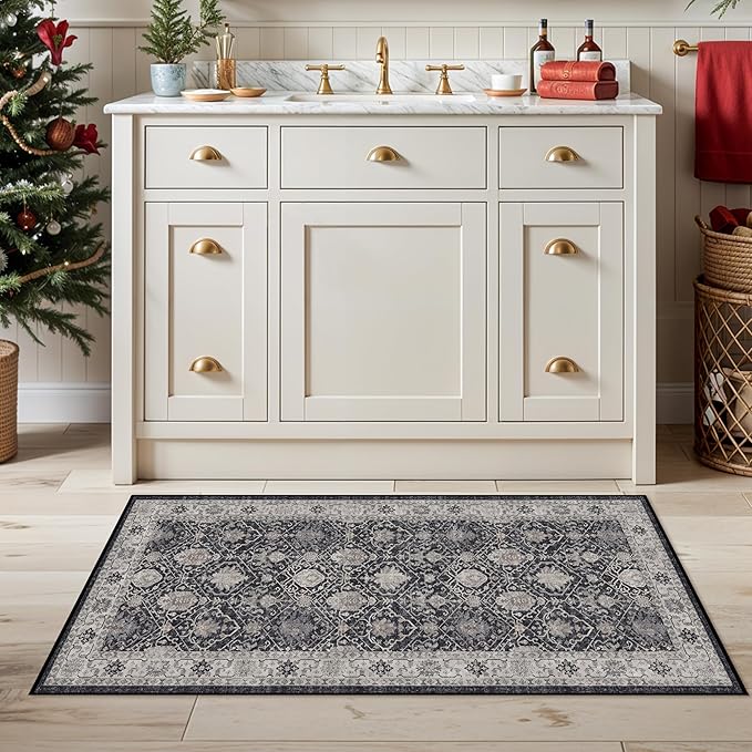Washable 2x3 Entryway Area Rug: Vintage Soft Thin Door Mat - Image 2