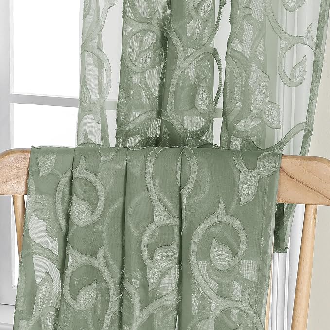 OWENIE Furman Sheer Sage Green Curtains 90 inches Long - Image 6