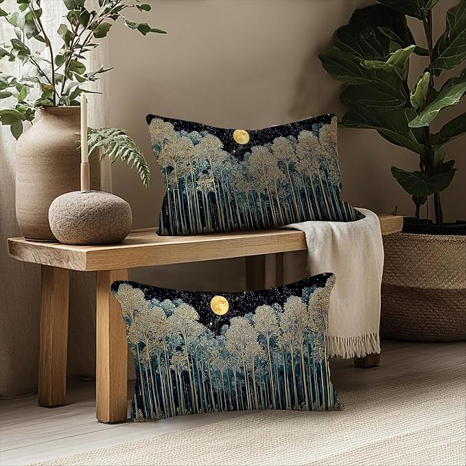 Rustic William Morris Night Forest Green Moon Decor Pillow Covers 12x20 Set of 2 - Image 5