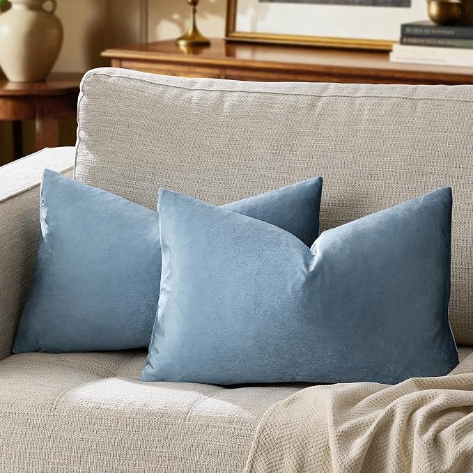 GIGIZAZA Stone Blue 12x20 Velvet Decorative Lumbar Throw Pillow Covers by GIGIZAZAFocusingonhomedecoration