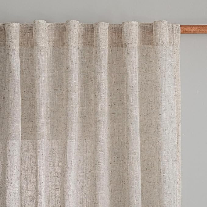 MYSKY HOME Boho Curtains 72 Inch Length, Natural Linen Semi Sheer Drapes by MYSKYHOME