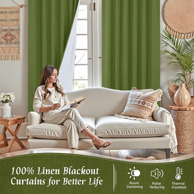 100% Blackout Linen Curtains 68 Inches - Image 2