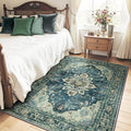 Area Rugs 4'x5' Washable Non-Slip, Floral Vintage Distress Print Pattern by RELEANY