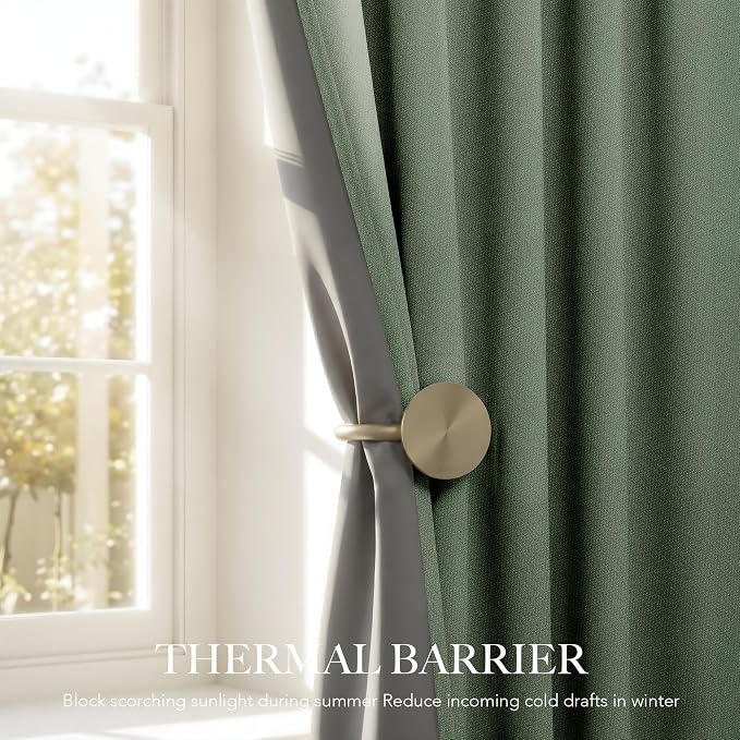 RYB HOME Forest Green 100% Blackout Linen Curtains 96 Length 52 Width, Privacy - Image 6