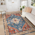 Area Rug 5x7 Washable Rug, Vintage Boho Medallion Rugs Non-Slip Soft Low Pile by VECARF