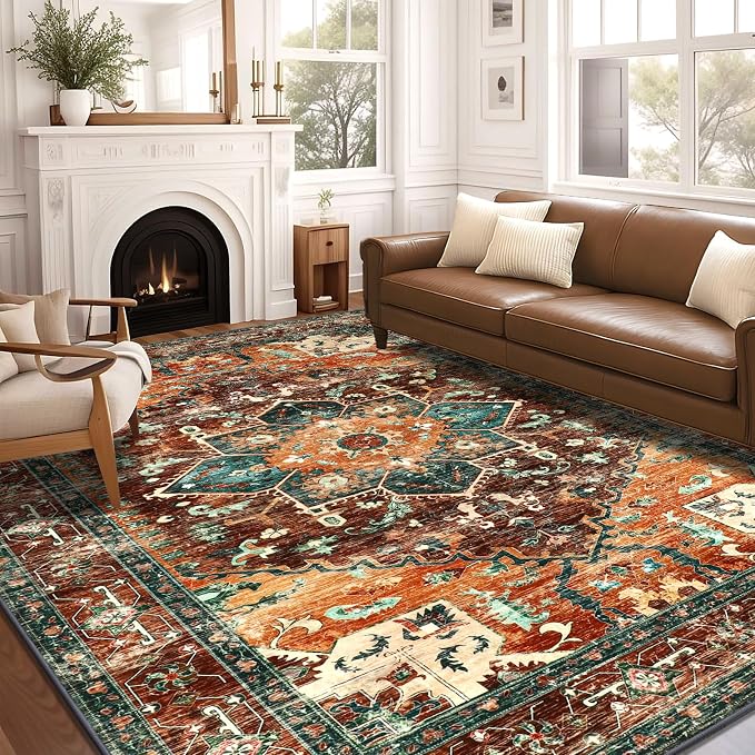 Yamaziot 8x10 Large Area Rug, Non-Slip Washable Boho Vintage Living Room by Yamaziot