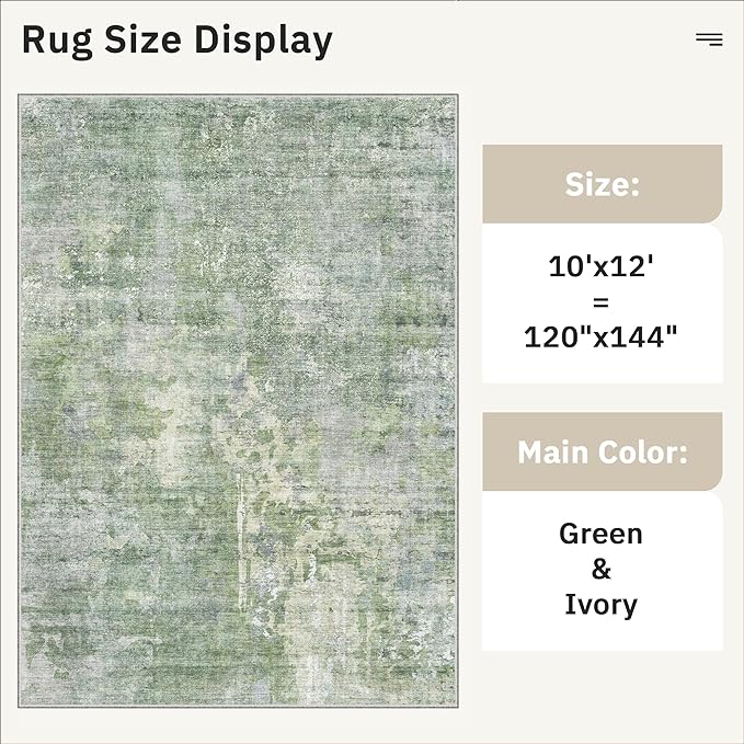 Area Rug 10x12 Vintage Washable Living Room Large Carpet Non Slip Bedroom - Image 5