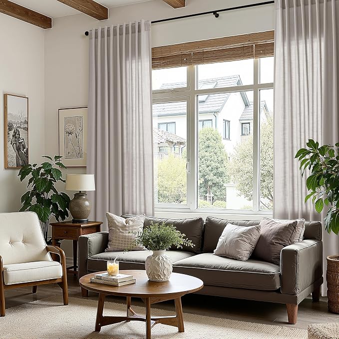 Nanspring Stone Grey Linen Curtains 96 Inches Long - Image 8
