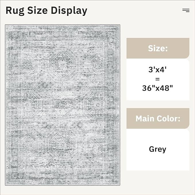 3x4 Rug, Small Area Rug for Kitchen, Machine Washable Non-Slip Throw Rug - Image 5