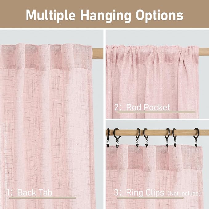 LAMIT Linen Curtains 48 Inch Length 2 Panels, Light Filtering Panels Back Tab - Image 3