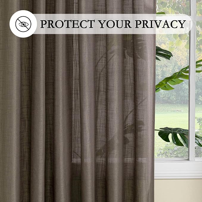 MYSKY HOME 108 Inches Long Dark Brown Sheer Curtains - Image 5