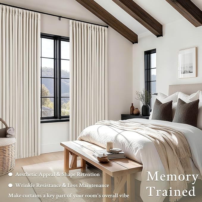 90 Inch Pinch Pleated Blackout Linen Curtains 2 Panels Natural | Memory Trained - Image 5