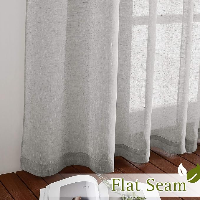 NICETOWN 90 inch Grey Curtains Linen Sheer Window Drapes, Grommet Decorative - Image 6
